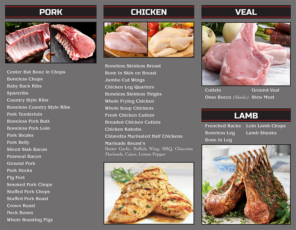 Sloan Pork Chicken Veal Lamb Menu